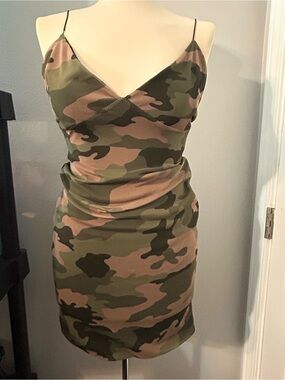 MeshCamo Slip Mini Dress - Olive & Tan